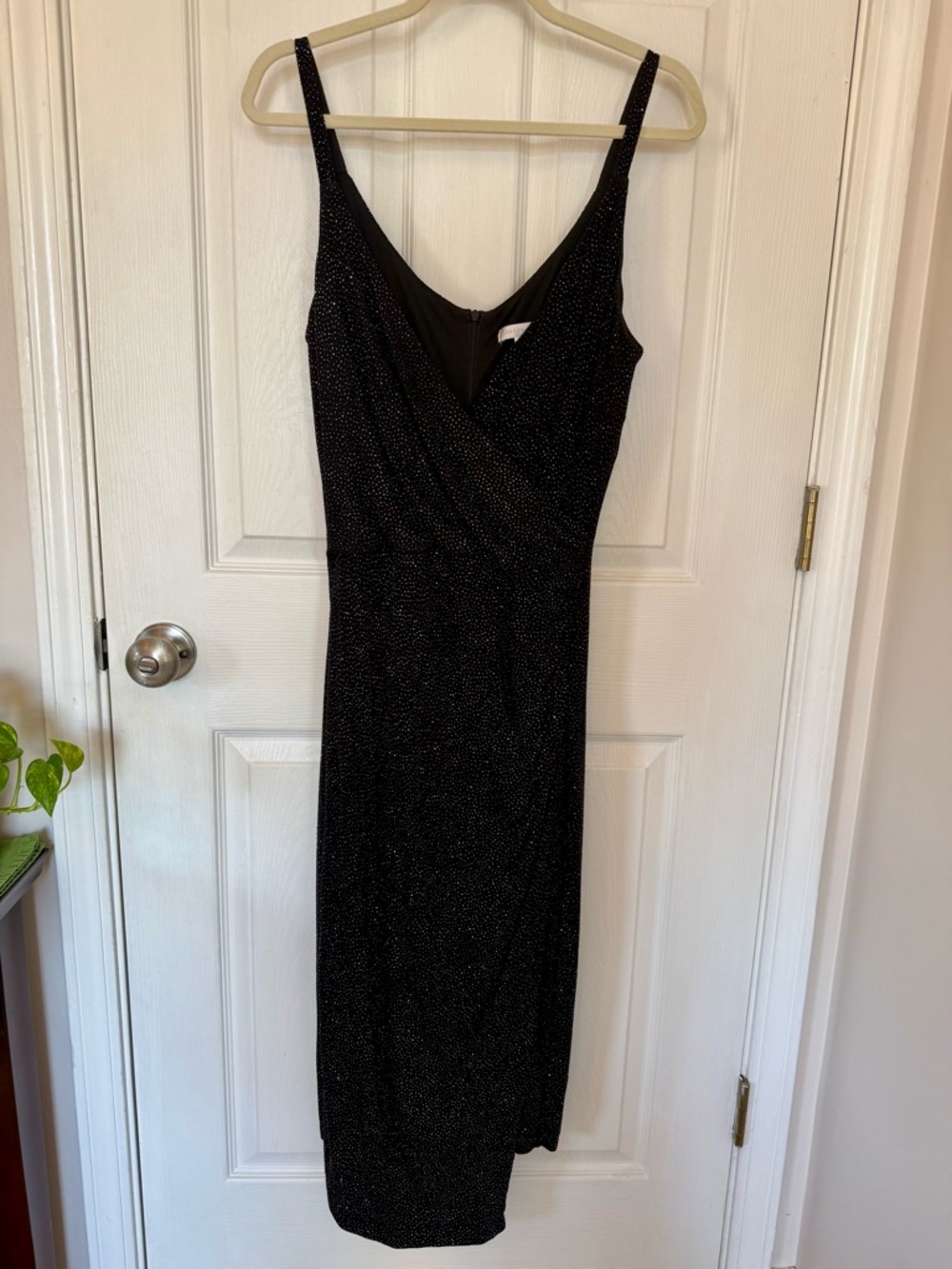 London Times Black Sparkle V-Neck Midi Dress